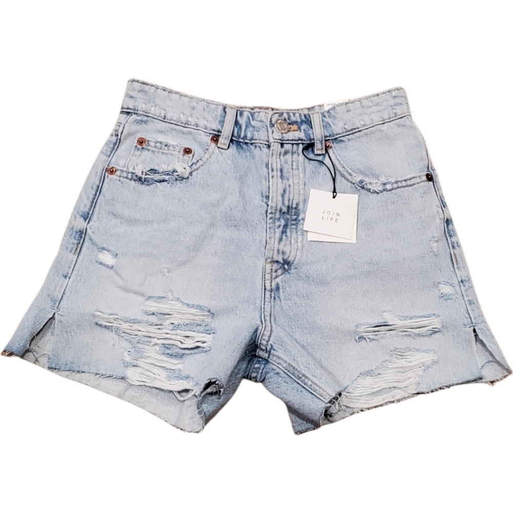 Zara Light Wash High Rise Distressed Shorts Size 4